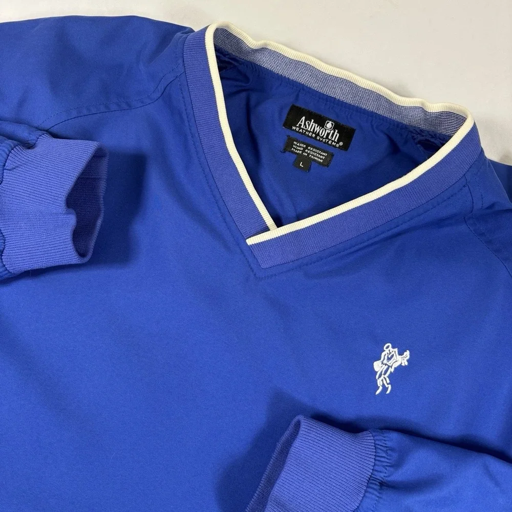 Ashworth‎ Weather Systems Men's Large Vintage Blue Pullover Golf Windbreaker Y2K